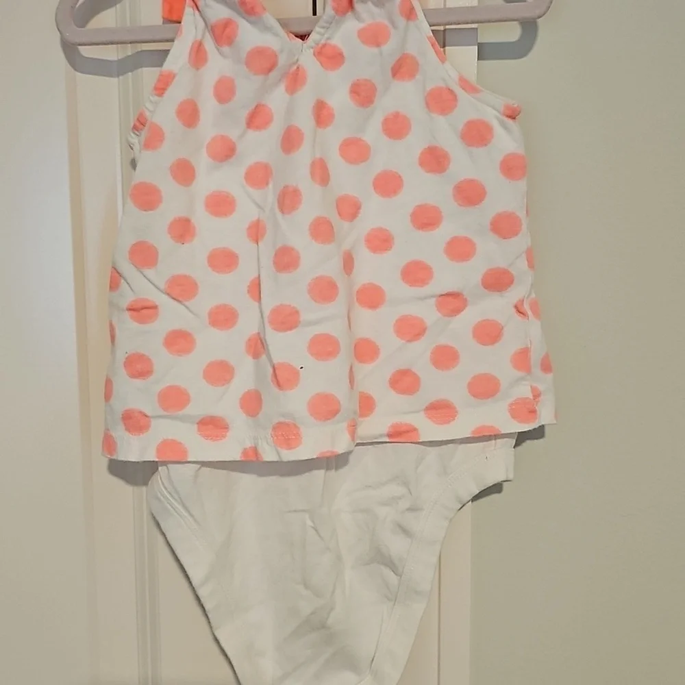Neon coral gap 12-18m Polka Dot Baby onesie dress with Bow